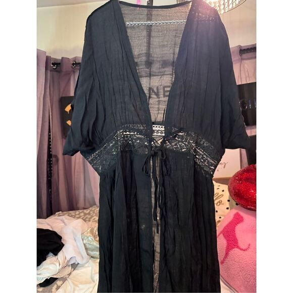 Black sheer lace tulam kimono coverup duster dress robe nwt 2xl fits plus - Picture 4 of 6